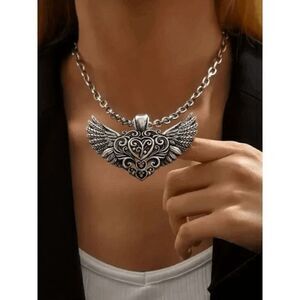 Angel Wings Heart Stainless Steel Pendant Necklace